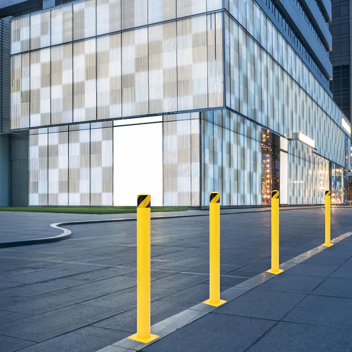 Safety Bollard 2 Packs, 42 Inch Height Steel Bollard Post for Parking Lot, 4.5 Inch Diameter Pipe, Yellow Safety Bollard Post with 8 Anchor Bolts, Ideal for Traffic-Sensitive Areas, Driveway Barrier