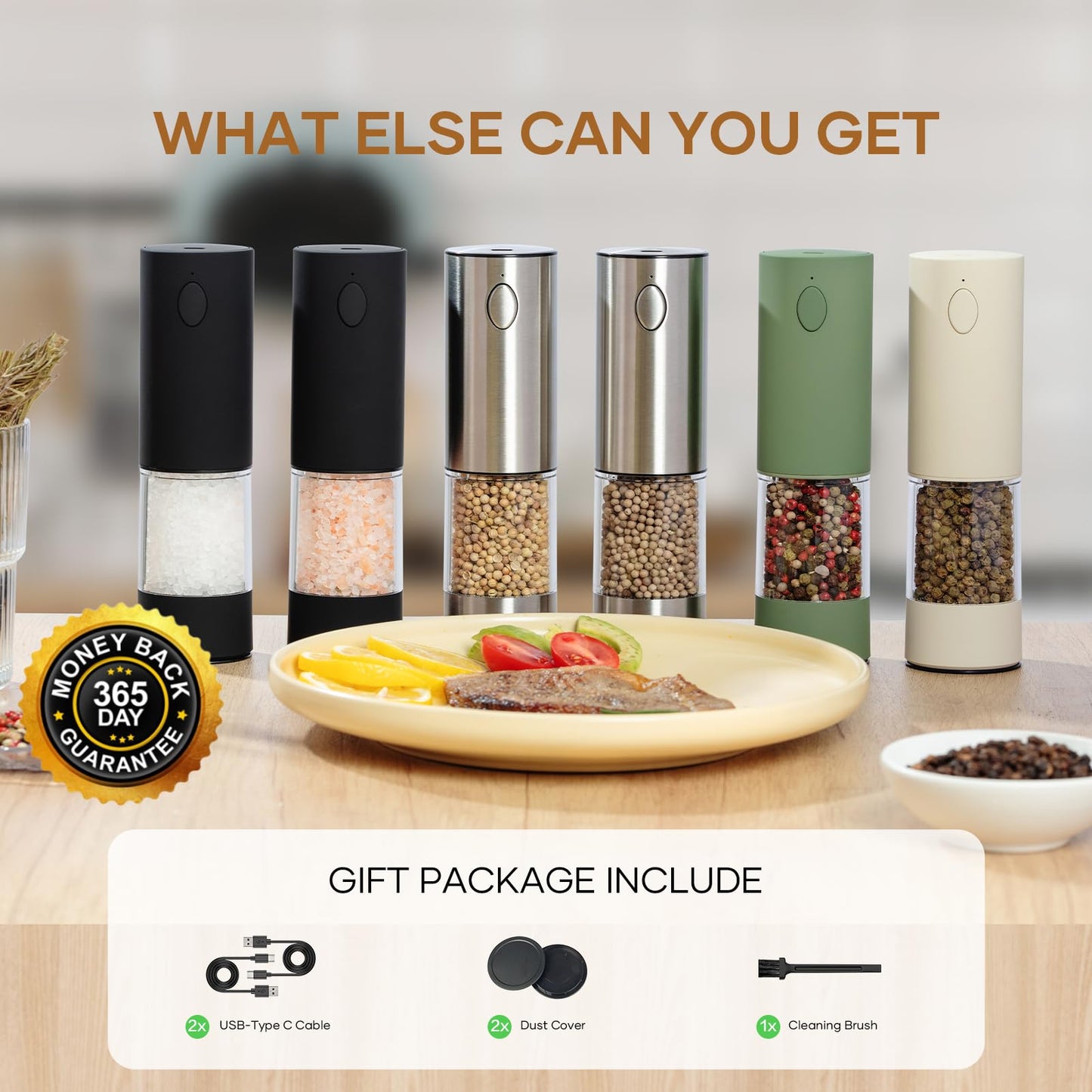 OPIIV Electric Salt & Pepper Grinder Set (2 Pack) – USB Rechargeable, Adjustable Coarseness, One-Handed Operation with LED Light – Automatic Spice Mill Shaker for Kitchen, Dining, or Camping