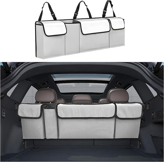 Car Trunk Organizer, Backseat Hanging Large Storage with Adjustable Straps,Waterproof PVC Collapsible Cargo Bag, Car Interior Accessories for Auto SUV MPV (White)