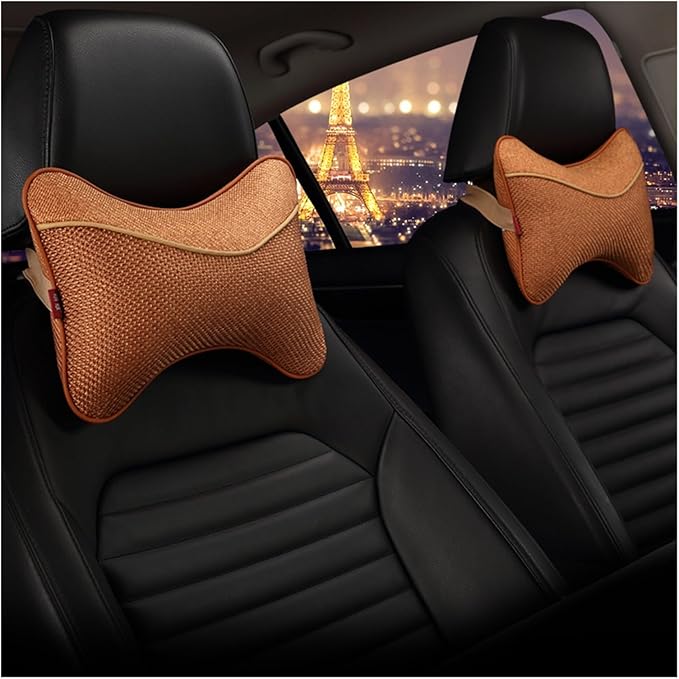 Car Headrests Cervical Neck Pillow Head Cushion Memory Foam Cotton Fit for Seat Waist Lumbar Support(Brown)