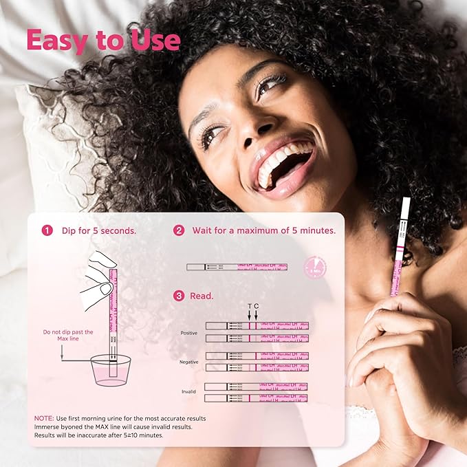 MomMed Ovulation Test Strips, 50 LH Ovulation Predictor Kit with 50 Collection Cups, Accurately Track Ovulation Test, High Sensitivity Result for Women Home Testing