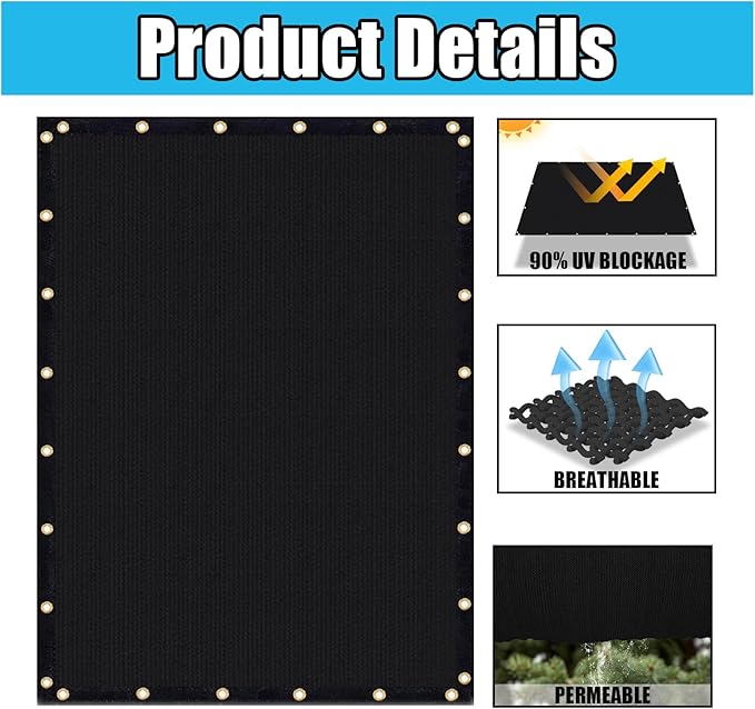 Amagenix 90% Shade Fabric 6'X 17' Black Sun Shade Cloth with Grommets for Pergola Replacement Shade Cover Canopy, Heavy Duty, Cable Zip Ties Included (We Customized)