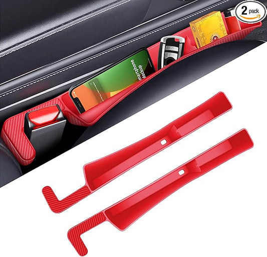 2PCS Car Seat Gap Filler, Anti-Drop Vehicle Console Crevice Blocker with 2 Storage Areas, Seat Side Seam Organizer Plug from Droping, Universal Automotive Interior Accessories(Red)