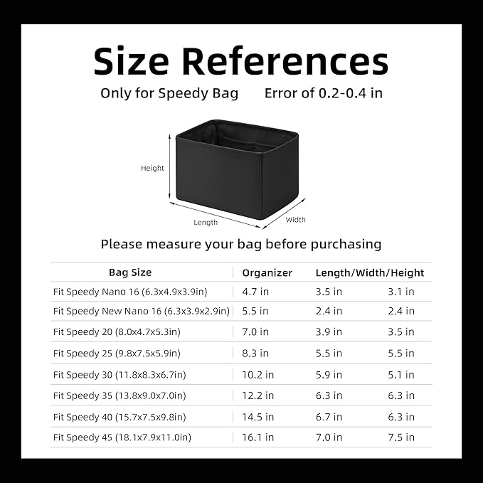 DGAZ Silk Purse Organizer Insert Fits LV Speedy 16/20/25/30/35/45 bags，Silky Smooth Bag Organizer，Luxury Handbag & Tote Shaper（Black，SP25）