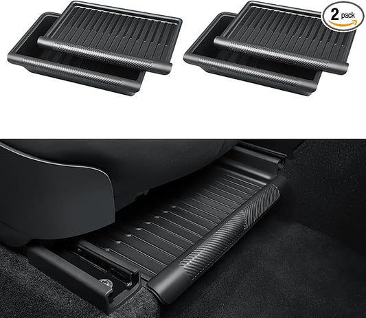 2PCS Under Seat Storage Box for Tesla Model Y 2024, TPE Storage Tray Box with Lid for Model Y 2020-2025 (2025-2026 New Model Y Juniper Can only be installed on rear of front seats (under)