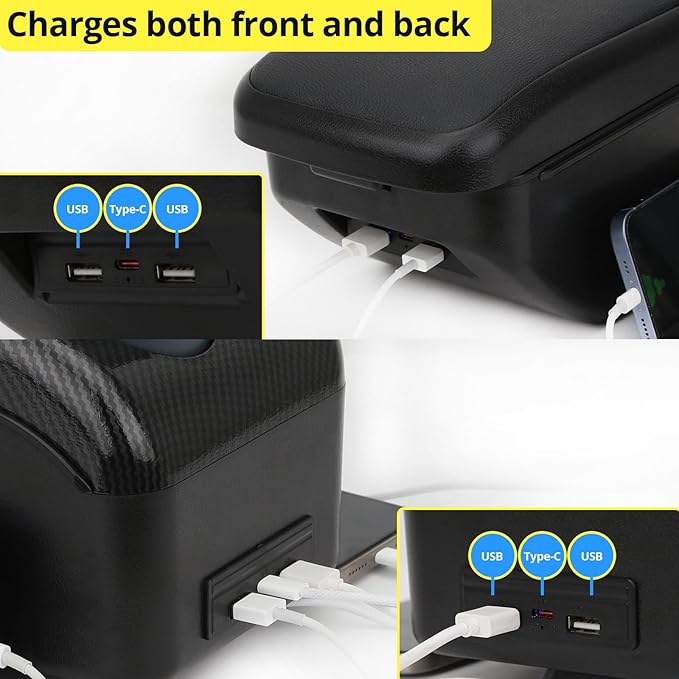 AULPHIKE Compatible with Nissan NV200 Armrest Car Center Console Organizer Armrests Double Layer Storage with USB Ports（Black Style）