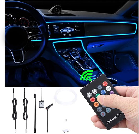 Car Ambient Lighting Optic Fiber 8 Colors Music Sound Active with RF Remote Control Car Decorative Atmosphere Lighting Kit DC 12V 1W 3m