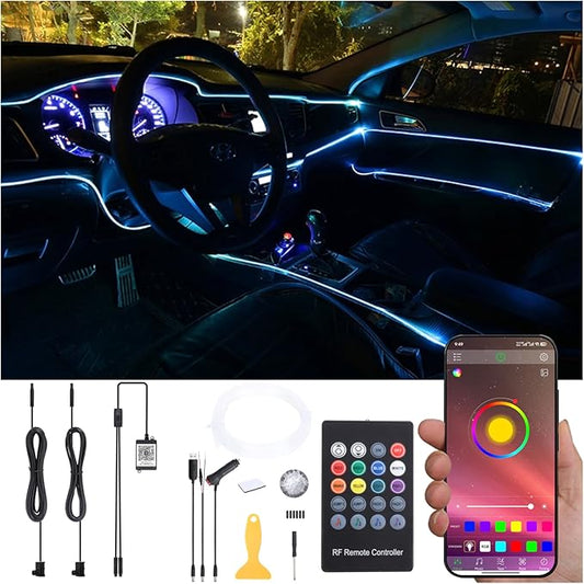 3 m Optic Fiber Car Ambient Lighting Kit Bluetooth App Control + RF Remote Control 64 Colors Multicoloured Music Interior Lighting Kit 12V 1W