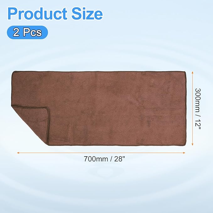 HARFINGTON 2 Pack Microfiber Cleaning Cloth, 28" x 12" Multi-Functional Cleaning Towels Reusable Absorbent Rags for Car Wash Kitchen Household Window Clean, Brown