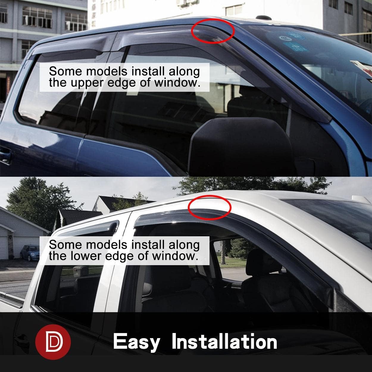 4Pcs Side Wind Vent Deflector,in-Channel Style Tape On Dark Smoke Shade Sun Rain Guards,Nice Window Visor fit for 2004-2015 Nissan Titan Crew Cab 194858