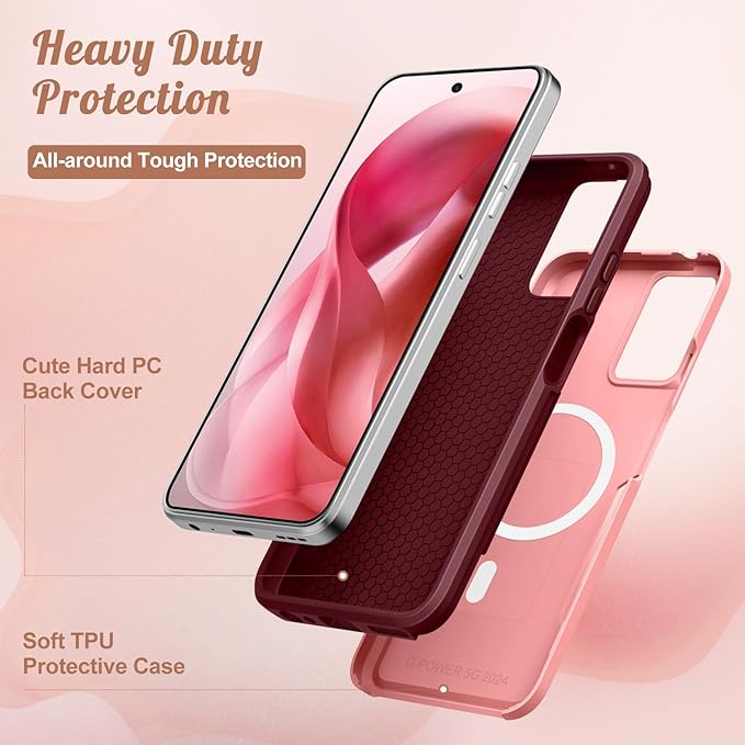 for Moto G Power 5G 2024 Case - Compatible with MagSafe Women Girls Cute Magnetic Phone Cover Girly Cat Flower Floral Heavy Duty Shockproof Design for Motorola Moto G Power 5G 2024 Cases