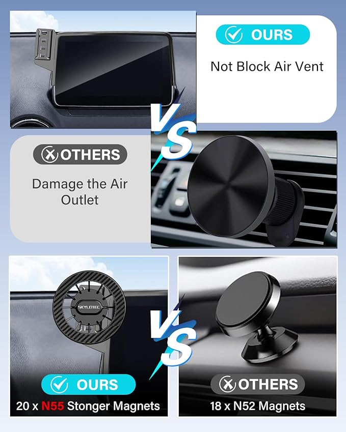 Car Phone Holder for Jeep Wrangler JL JLU/Gladiator JT 2024 2025 Accessories Automobile Cradles Magnetic Phone Mount Compatible with MagSafe, Magnets Cell Phone Base(Only Fit 12.3-Inch, Not for 4XE)