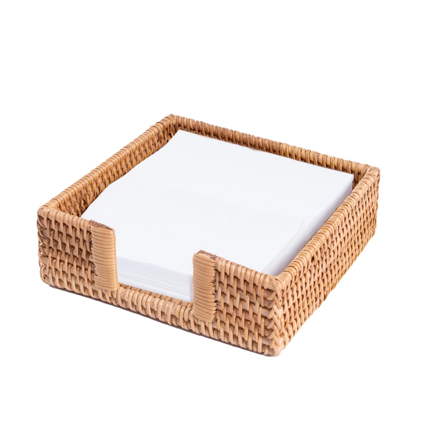 Natural Rattan Napkin Holder Boho Style Decorative Handwoven Tissue Dispenser, Napkin Serving Tray Basket for Bathroom Kitchen Dining Table（Rattan，Square）