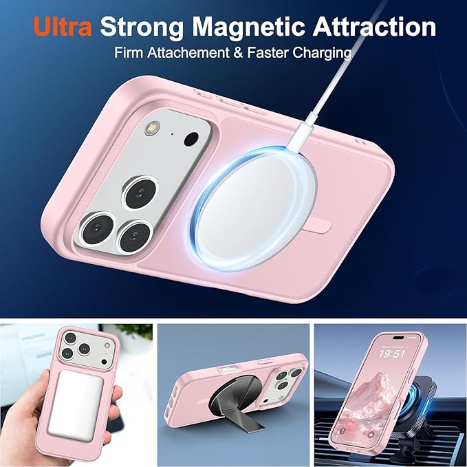 SUPFINE Magnetic for iPhone 17 Pro Max Case with Screen Protector (Compatible with MagSafe)(Military Grade Drop Protection) Translucent Matte Shockproof with Anti-Fingerprint Phone Cover,Light Pink