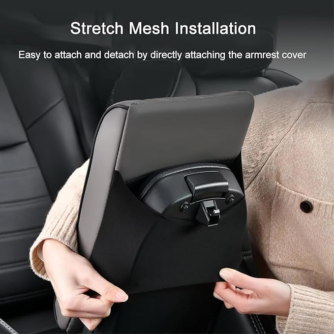 Leather Car Armrest Box Pad for Tesla Cybertruck 2023 2024, Memory Foam Car Center Console Cover Comfort Waterproof Arm Rest Cushion Pad Universal Accessories,B/Gray