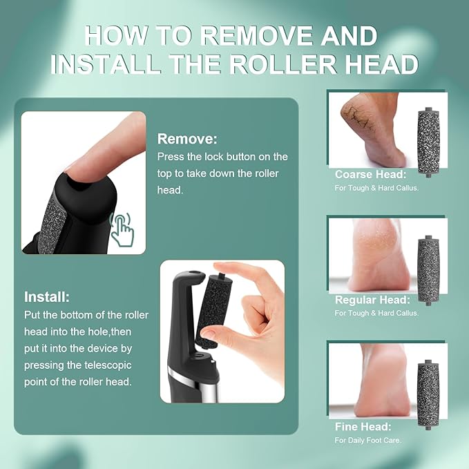 Electric Foot Callus Remover,Smooth Pedicure Wand Rechargeable Electric Foot File,Professional Pedicure Tools for Dry, Dead, Cracked, Hard Skin, at Home Feet Spa Care Kit for Men & Women
