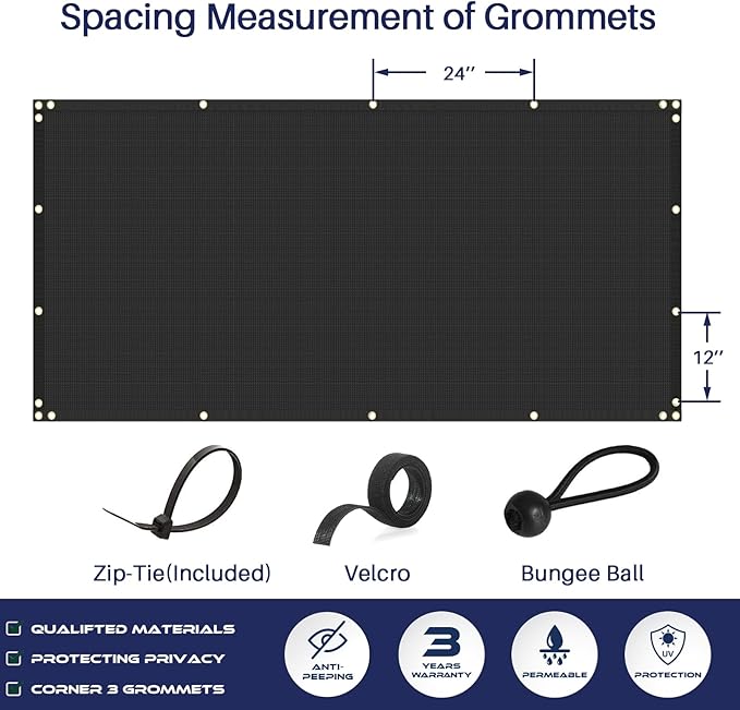 Windscreen4less Privacy Fence Screen Heavy Duty Windscreen Fencing Mesh Fabric Shade Net Cover with Brass Grommtes for Outdoor Wall Garden Yard Pool Deck, 8'x32' Black