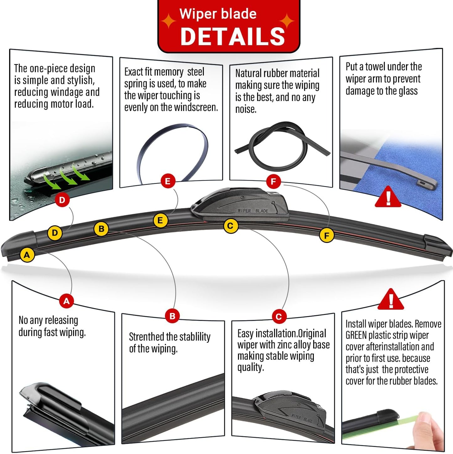 Windshield Wiper Blades Replacement for 2018 2019 2020 2021 GMC Terrain Original Factory Quality Front Rear Wipers Blade Set for My Car - 24" 18" 12" (Pack of 3)