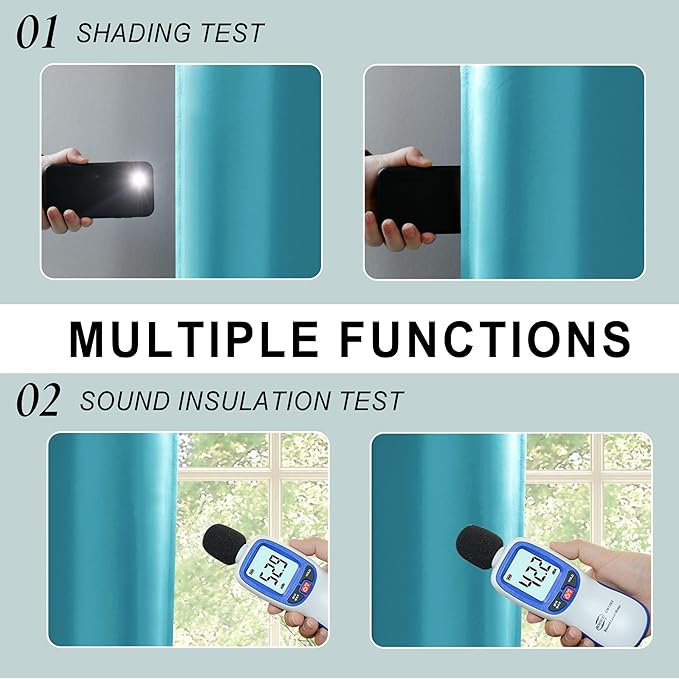 XWZO 100% Blackout Curtains 84 Inches Long with Tiebacks- Privacy Protection & Noise Blocking Window Draperies Grommet Top with Black Liner for Bedroom/Living Room, Turquoise, W60 x L84, Set of 2