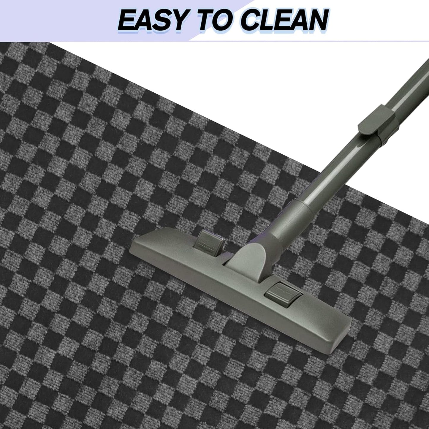 Custom Size Backed Non-Slip Area Rugs Runner, Easy Clean, Waterproof Runner Rugs for Hallway Entryway, Kitchen, Laundry, 4FT x 48FT, Gray Checkered