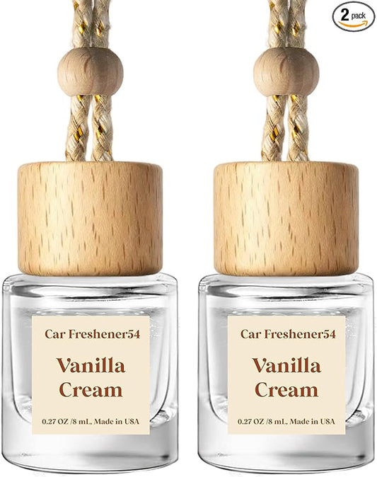 C Classy Hanging Car Air Freshener 2 Pack, Vanilla Cream Essential Oil Diffuser, Long-Lasting Fragrance, Cute Glass Bottle Car Accessories for Women & Men, Made in USA
