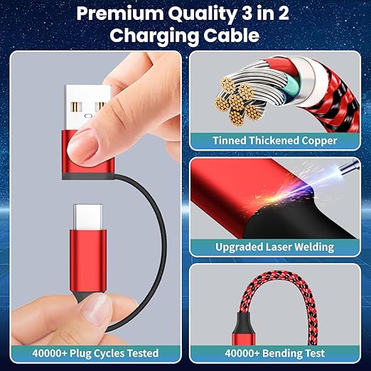 Travel Essentials 3in2 Multi Charging Cable for iPhone Watch Charger,USB A/C to Type C/IP/iWatch Charger,Travel Chargers for Multiple Devices Compatible with iWatch Series&iPhone 16-12 5FT