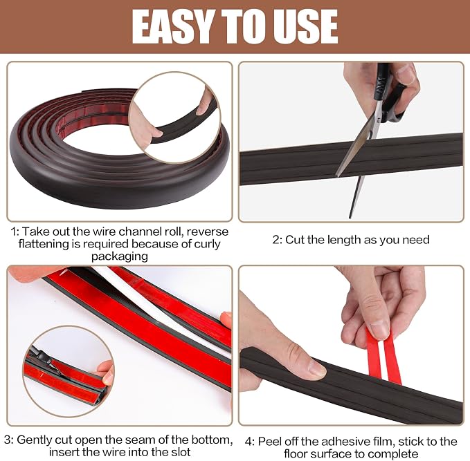 Floor Cord Cover Self Adhesive Cord Hider, 10FT Cable Management, Extension