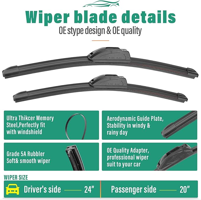 24" 20" 11" Windshield Wiper Blades Replacement for Buick Envision 2021-2025,Enclave 2025,Chevy Traverse 2025,GMC Acadia 2024-2025 Premium All Weather Front Rear Wipers Set - OEM Quality (Pack of 3)