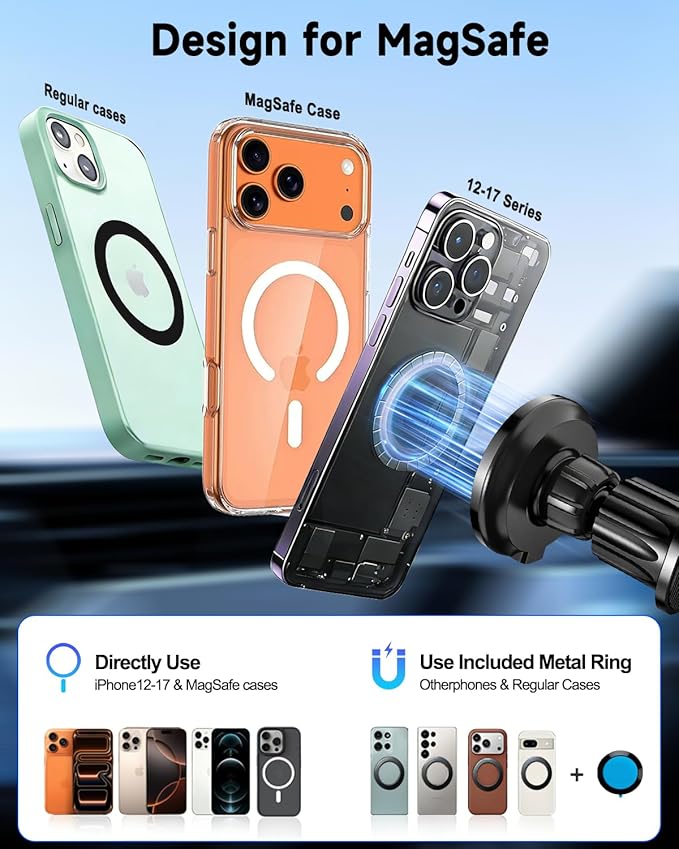 for MagSafe Car Mount Charger, 15W Fast Charging Magnetic Wireless Car Charger, 810° Vacuum Magnetic Phone Holder [120LBS Ultra Suction & 3000gf Magnet] Vent Dashboard Car Bracket for iPhone & Android