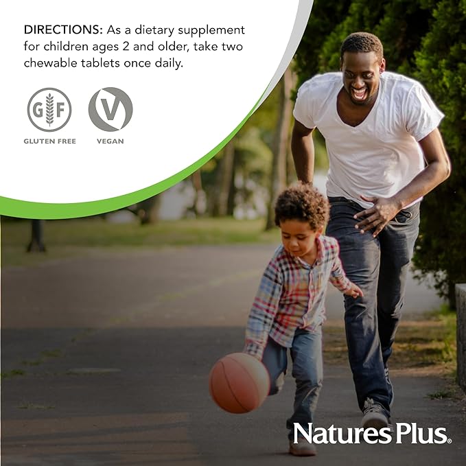 NaturesPlus Animal Parade Gold Multivitamin Children’s Chewables - Cherry Flavor - 60 Chewable Animal-Shaped Tablets - with Vitamin D3, K2 & Probiotics - 30 Servings