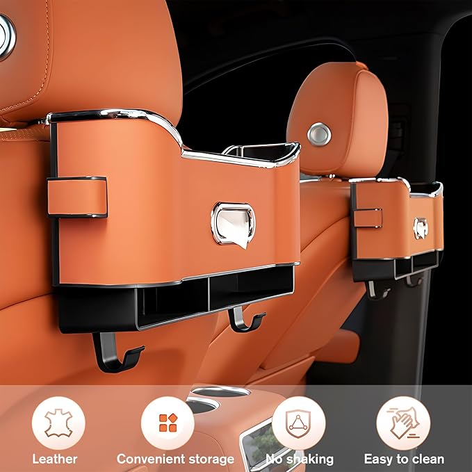 Multifunctional Car Seat Back Storage Box, Universal Car Seat Organizer, Car Seat Tissue Box and Organizer, Car Seat Paper Towel Organizer， Car Organizer with 2 Drink Cup Holders (Orange)