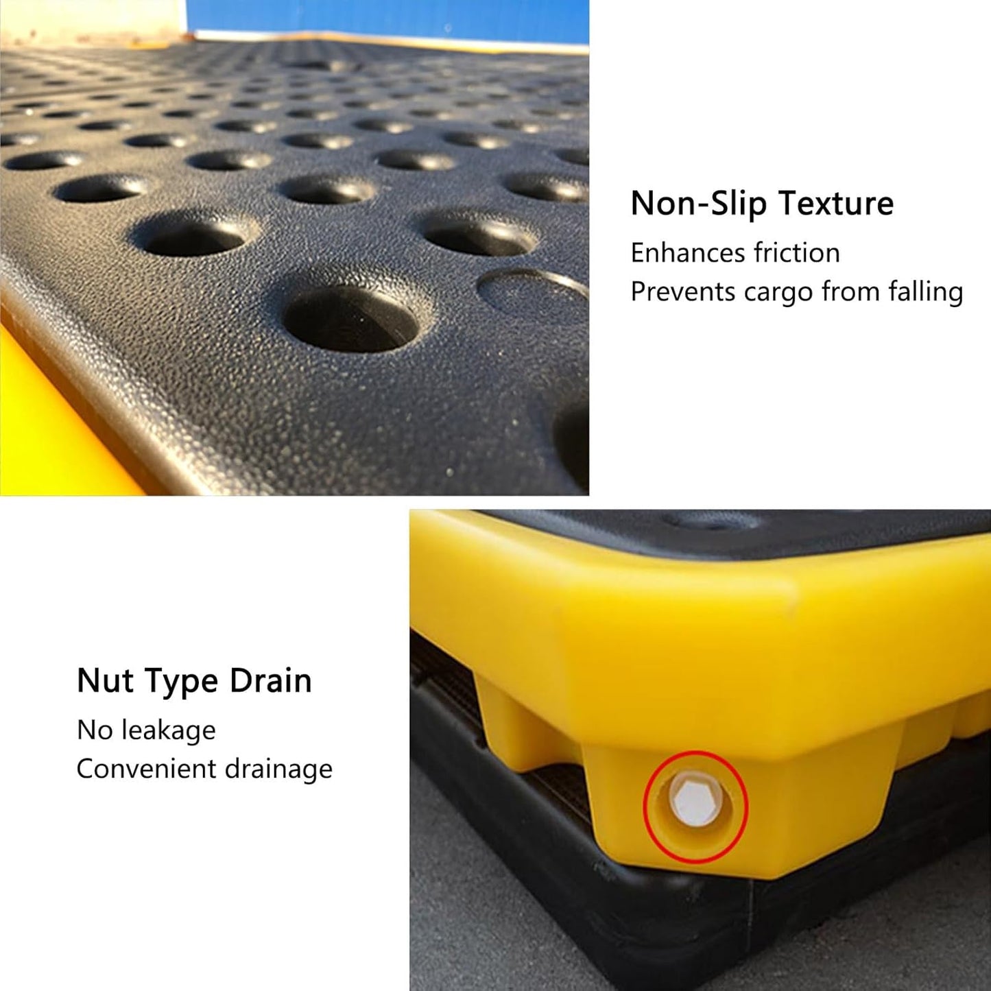 2 Drum Containment Spill Pallet, Polyethylene Low Profile Paint Bucket Tray, Industrial Garage Storage Detachable Shipping Leakproof Platform (Color : Yellow-1 Pack, Size : 26.6"x26.6"x5.9"