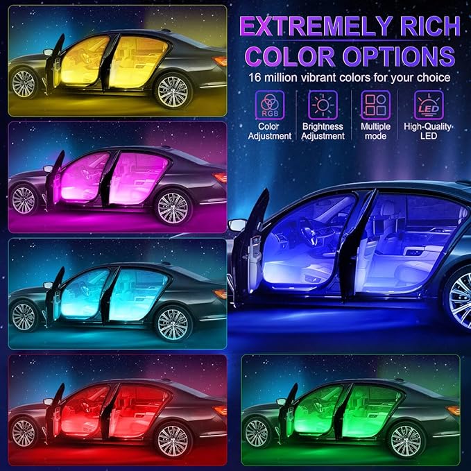 LivTee Smart Car Interior Lights, RGB LED Accent Lights with App Control, DIY Mode, Music Mode, 2-Line Design, Car Accessories for Women
