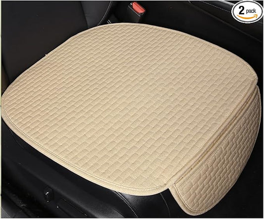2PCS Car Seat Bottom Cover Pad, Breathable Auto Front Seat Button Cushion Mat with Pocket, Soft Comfortable Vehicle Seat Protector Pad, Universal Truck SUV Car Accessories (Beige)