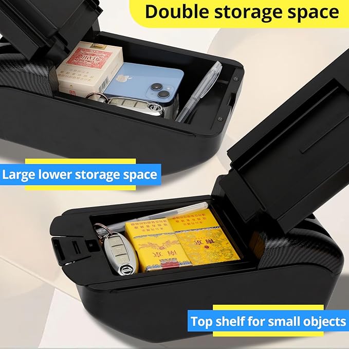 AULPHIKE Compatible with Nissan NV200 Armrest Car Center Console Organizer Armrests Double Layer Storage with USB Ports（Black Style）