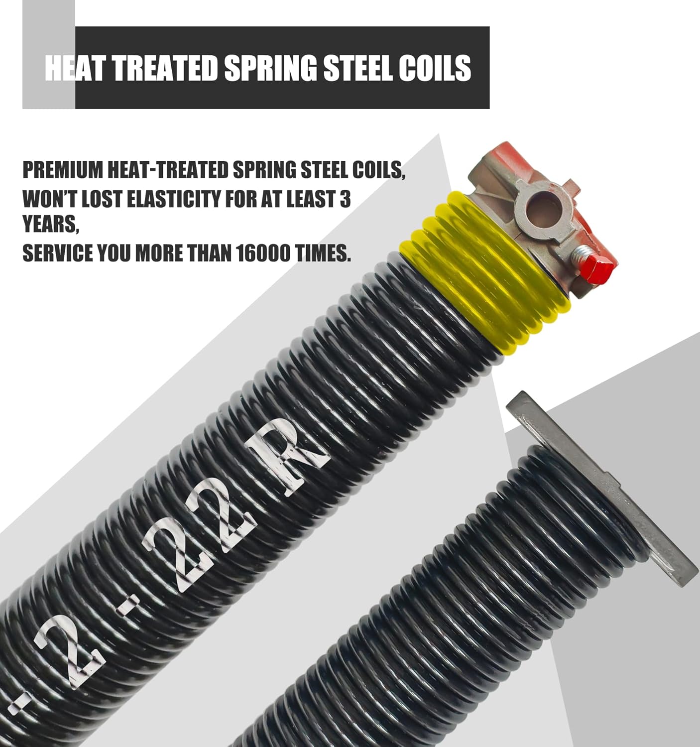 Garage Door Torsion Spring Set, Pair of 2" Electrophoresis Coated Garage Door Springs Replacement with 2 Non-Slip Winding Bars and Bearing, Minimum 16000 Cycles (.207x2x22)