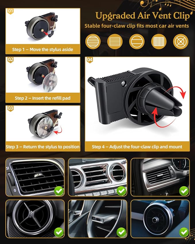 Record Player Car Air Freshener Vent Clip with 15pcs Refill Pads, Retro Floral Aromatherapy Diffuser for Taylor Merch Gift, Air Freshener Car Decor Accessories, Music Lovers Gifts