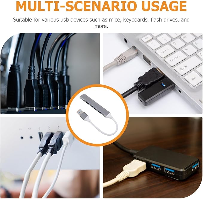USB Port Hub Multi-Port Expander for Laptop and Pc, Computer USB Desk Hub with Dark Gray Finish and Packaging Box, Compatible with Keyboard Mouse and Car Accessories Expansion