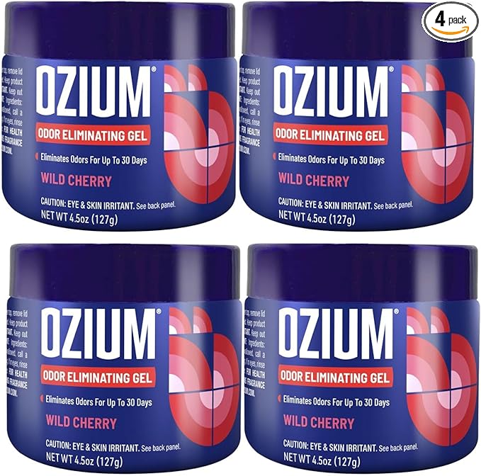 Ozium Odor Eliminating Gel Air Freshener 4.5 oz Wild Cherry for Home Car Office (4-pack)
