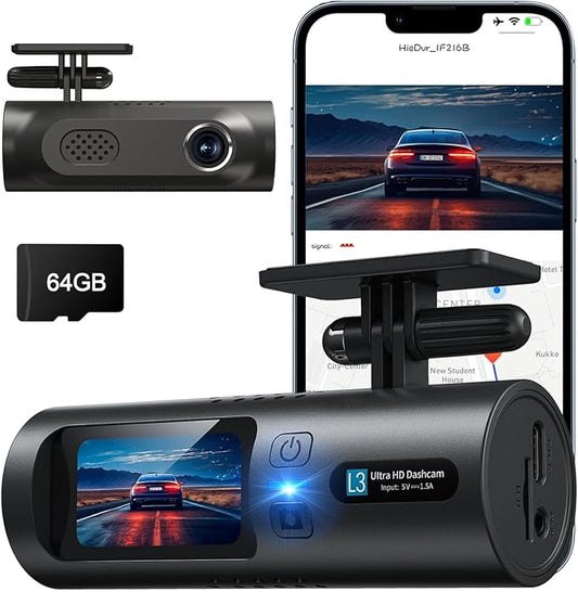 2.5K Dash Cam, Full HD Dash Camera for Cars, 5G Wi-Fi & App Control Car Camera with Super Night Vision, 170°Wide Angle, WDR, 24H Parking Mode, Free 64GB Card