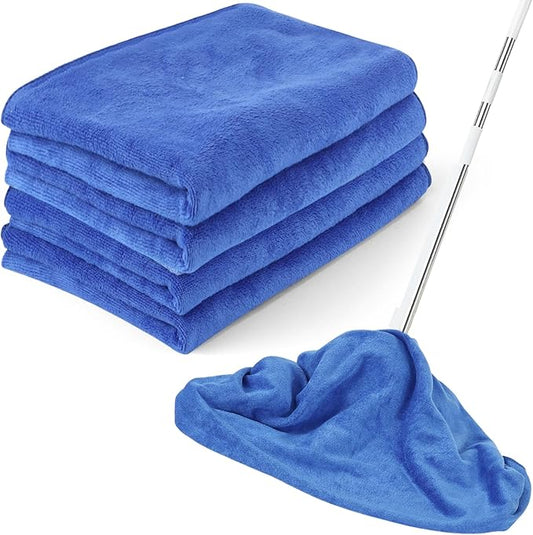 4 Pack Extra Large Microfiber Cleaning Cloths 20"x30", Lint-Free Reusable Towels for Home, Glass, Windows, Office, Kitchen, Bathroom – Blue Set