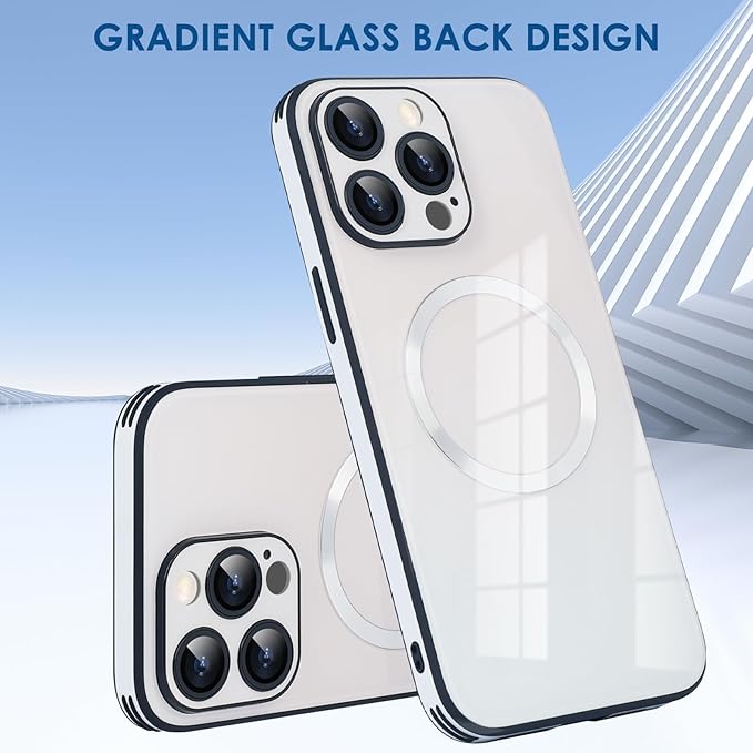 Guppy Compatible with iPhone 14 Pro Max Case Magnetic, with Full Camera Lens Protector [Compatible with MagSafe] Scratch Resistant Gradient Glass Back Cover Phone Case-White