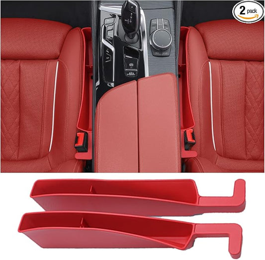 Car Side Seat Gap Filler Organizer, Auto Seat Storage Box for Cars & Trucks (2 Pack), Universal Car Accessories to Fill Console & Seat Gap Space, Red
