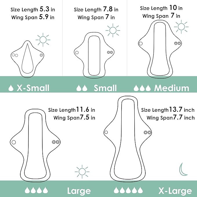 wegreeco 6 Pcs Reusable Menstrual Pads, Ultra Absorbent Cloth Pads for Heavy Flow, Sanitary for Teens, Women, Nonsli, Inner Mustard Yellow, Grey, Beige, Rose Gold Outer, XS