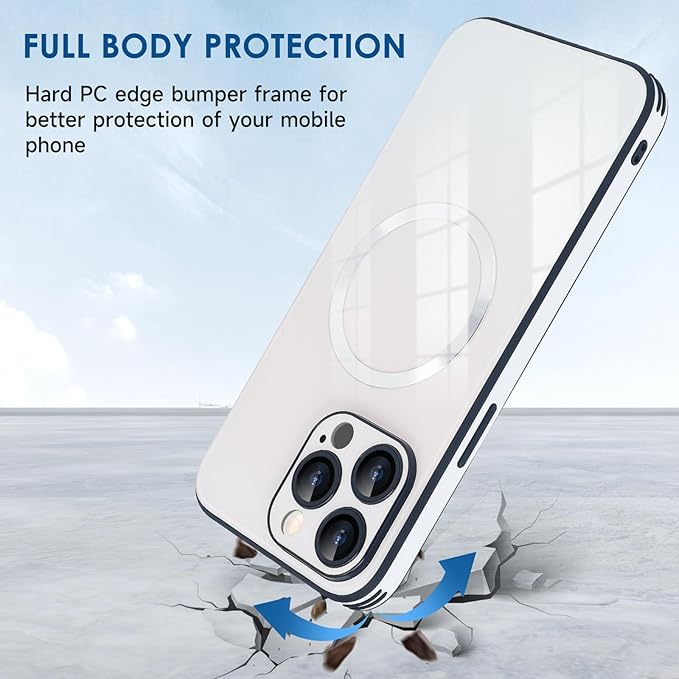Guppy Compatible with iPhone 16 Pro Max Case Magnetic, with Full Camera Lens Protector [Compatible with MagSafe] Scratch Resistant Gradient Glass Back Cover Phone Case-White