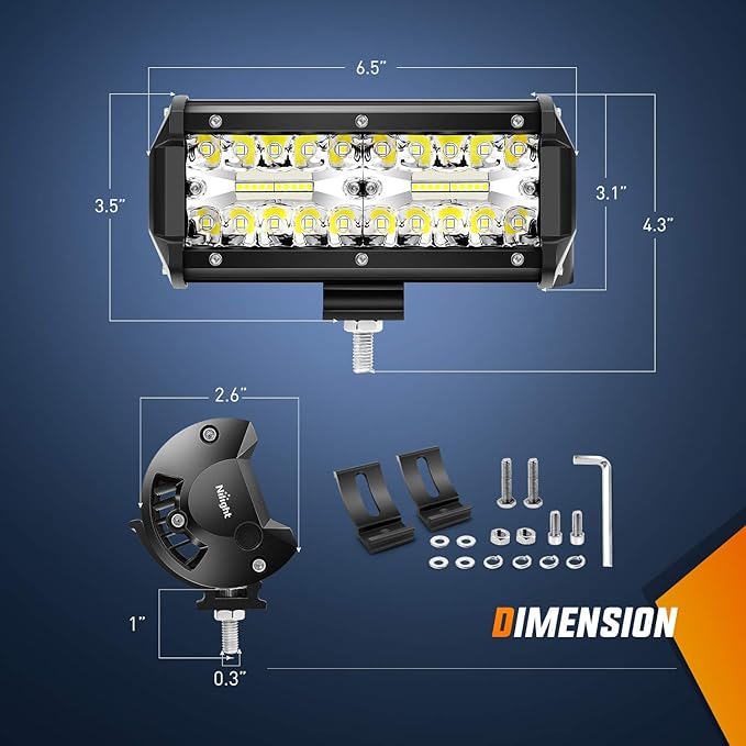 Nilight 18022C-B 6.5Inch 2PCS 6.5 Inch 120W Spot & Flood Combo Bar Driving Waterproof Led Work Light Triple Rows Off-Road Truck Car ATV SUV Jeep Cabin Boat, 2 Years Warranty (Pack of 12)