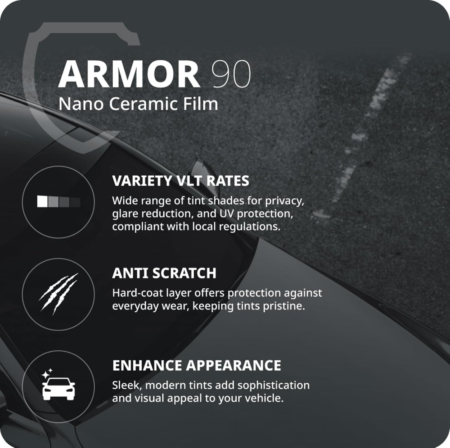 Nano Ceramic Window Tint Film for Cars and Building, Charcoal, 2 Ply Scratch Resistant, Heat Control, and UV 99%, IR 93% Rejection, 50% VLT, 20inx100ft