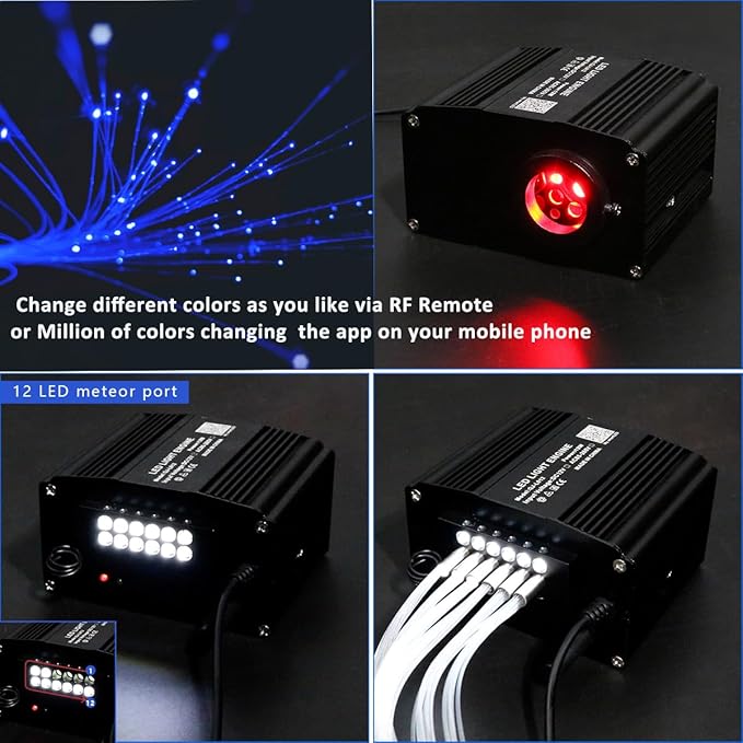 AZIMOM 2-in-1 Twinkle Meteor Fiber Optic Starlight Headliner 200pcs 0.3in 6.5ft Twinkle Stars+ 180pcs Shooting Star Sound Mode APP& Remote Control Starlight Meteor Kits for Car Home Ceiling