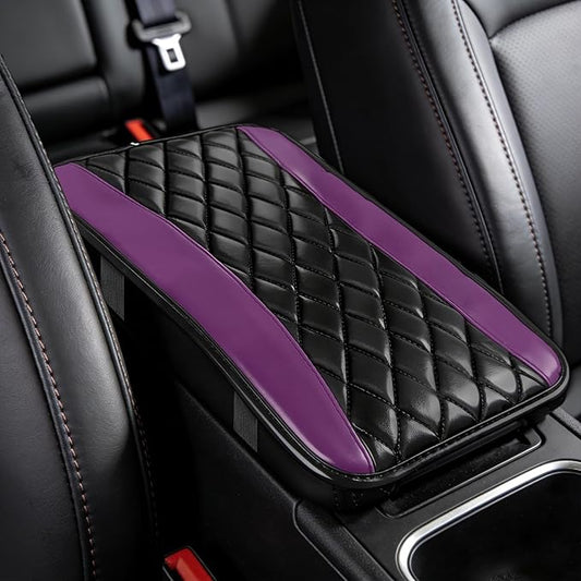 Car Center Console Cushion Pad, Arm Rest Covers, 12.6"×7.5" Leather Waterproof Auto Armrest Seat Box Protector, Auto Comfortable Center Console Cover Universal for Most Vehicles (Purple)
