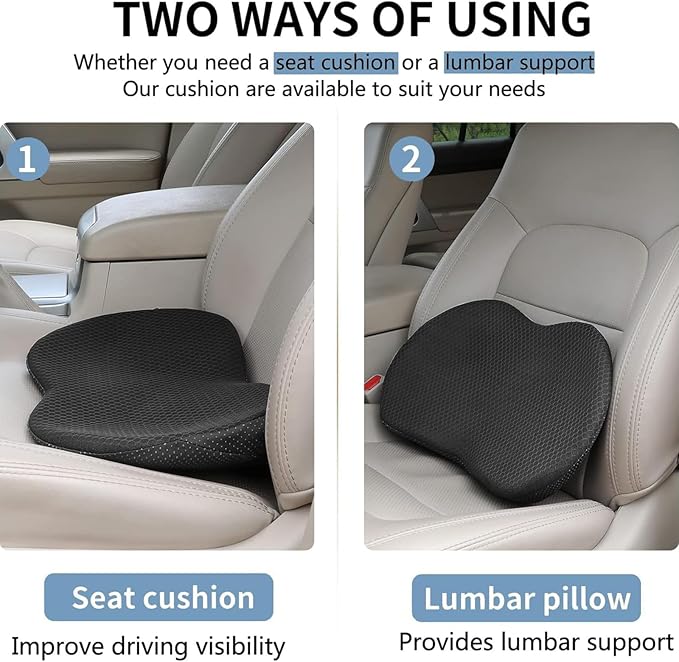 Car Seat Cushion for Ford Mustang 2000-2024, Four Seasons Universal Memory Foam Breathable Non Slip Auto Wedge Seat Pad Sciatica & Lower Back Pain Relief for Driving,Brown